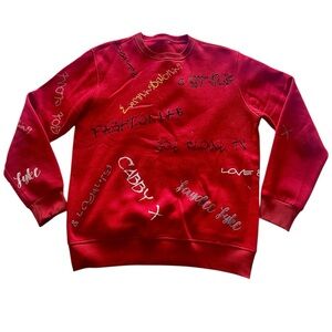 Trendy Red Graphic Crewneck Sweater